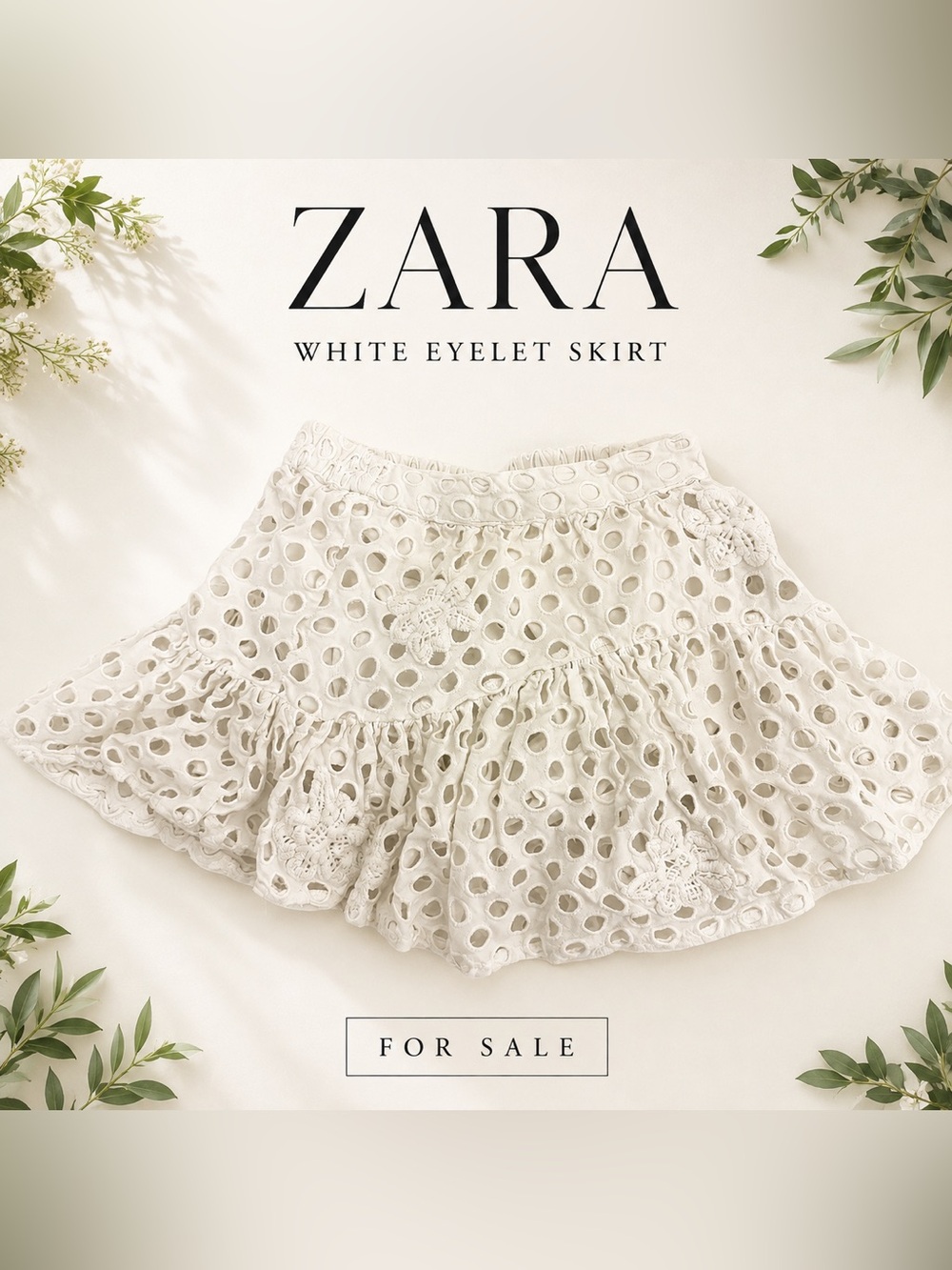 ZARA White Eyelet Circle Skater Skirt
